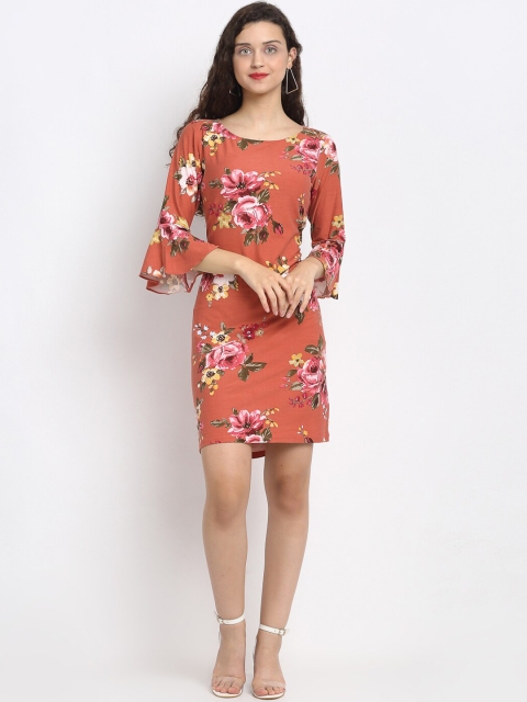 

Aujjessa Women Peach-Coloured Printed Sheath Dress