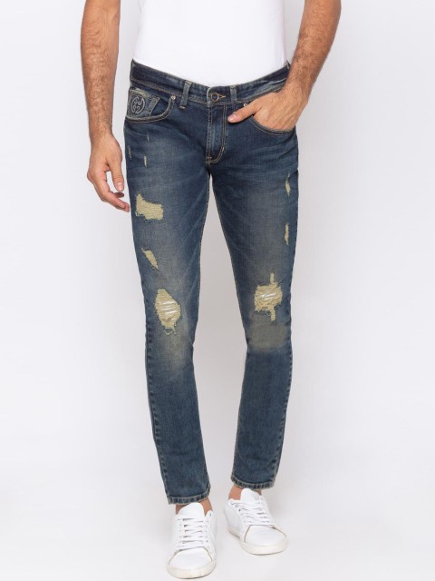 

SPYKAR Men Blue Slim Fit Low-Rise Highly Distressed Jeans