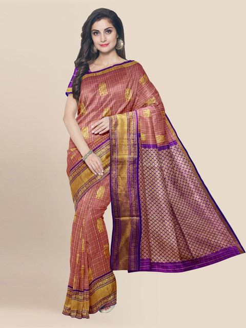 

KLM Fashion Mall Pink & Gold-Toned Silk Blend Woven Design Chanderi Saree