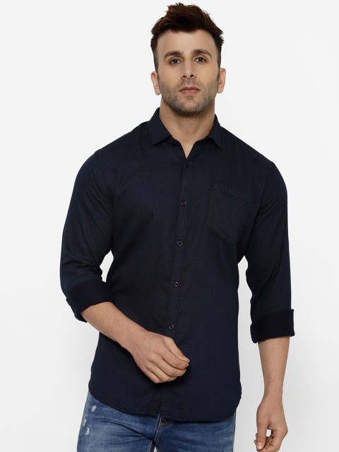 

cape canary Men Navy Blue Regular Fit Printed Cotton Casual Shirt