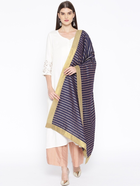 

Shakumbhari Blue & Gold-Toned Striped Dupatta