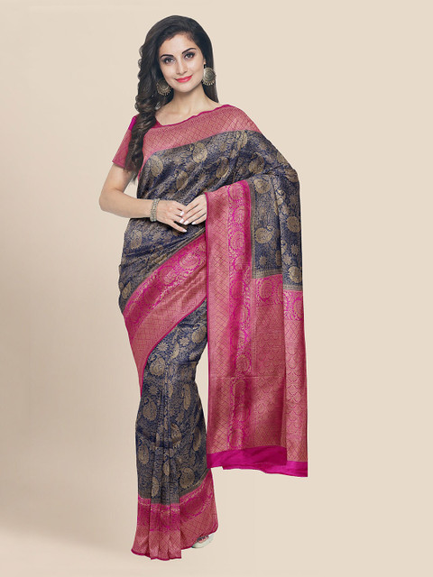 

KLM Fashion Mall Navy Blue Silk Blend Woven Design Banarasi Saree