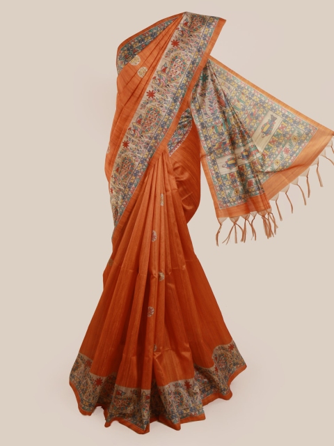

Pothys Orange Printed Jute Silk Saree