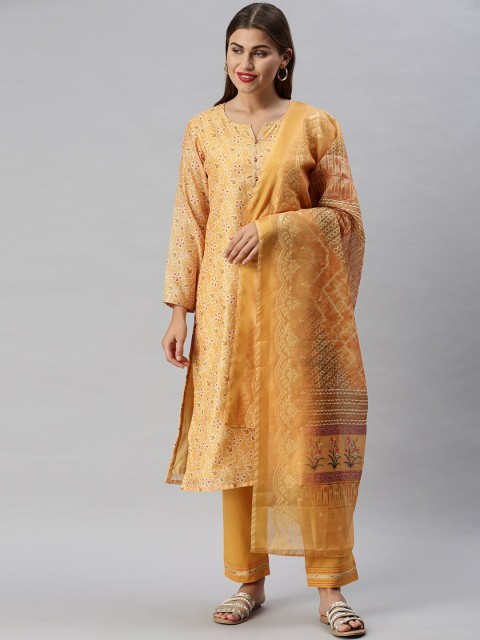

Soch Mustard Yellow & Red Cotton Blend Unstitched Dress Material