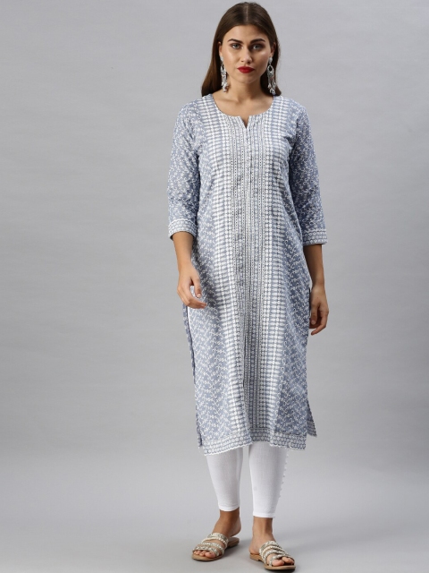 

Soch Women Blue & White Ethnic Motifs Embroidered Thread Work Kurta