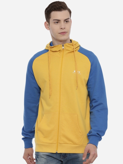

MASH UNLIMITED Men Yellow & Blue Colourblocked Hooded Sweatshirt
