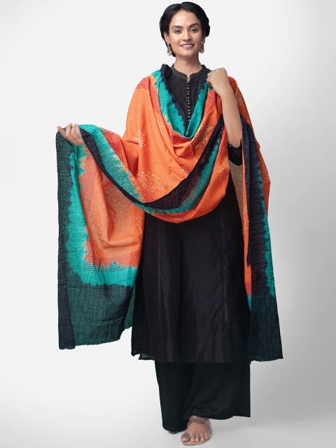 

Unnati Silks Orange & Navy Blue Printed Dupatta
