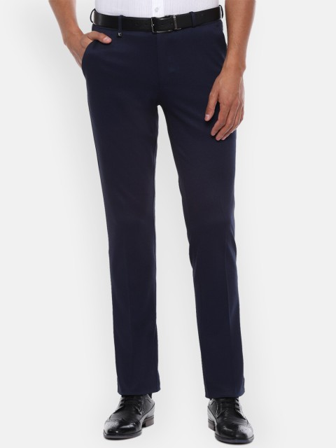 

V Dot Men Navy Blue Skinny Fit Solid Formal Trousers