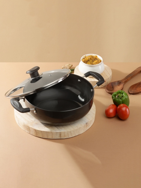 

Vinod Black Solid Deep Kadhai With Lid