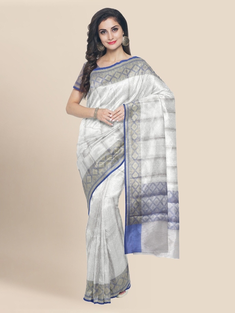 

KLM Fashion Mall White Silk Blend Woven Design Banarasi Saree