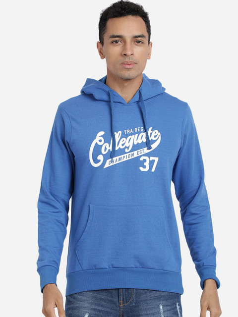 

MASH UNLIMITED Men Blue Printed Hooded Sweatshirt