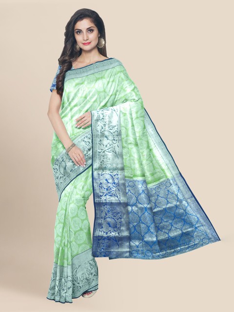 

KLM Fashion Mall Green Silk Blend Woven Design Banarasi Saree