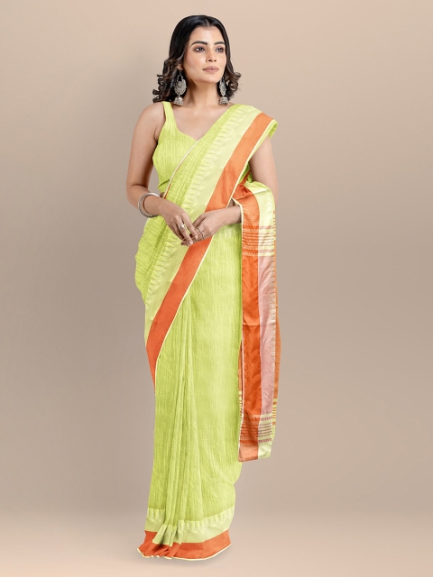 

BharatSthali Green Silk Cotton Solid Mangalagiri Saree