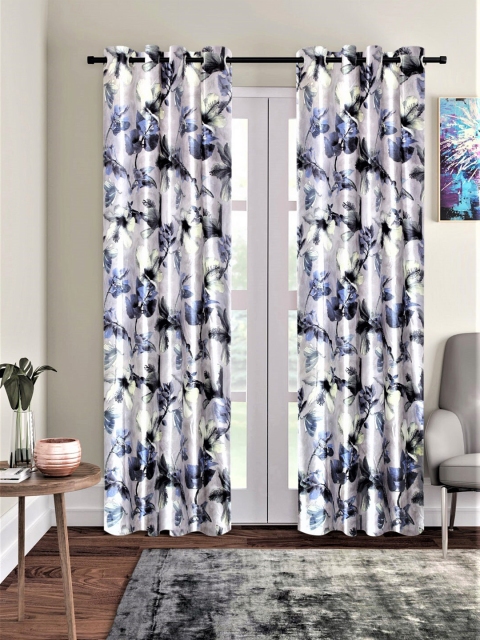 

Home Sizzler White & Blue Set of 2 Curtains