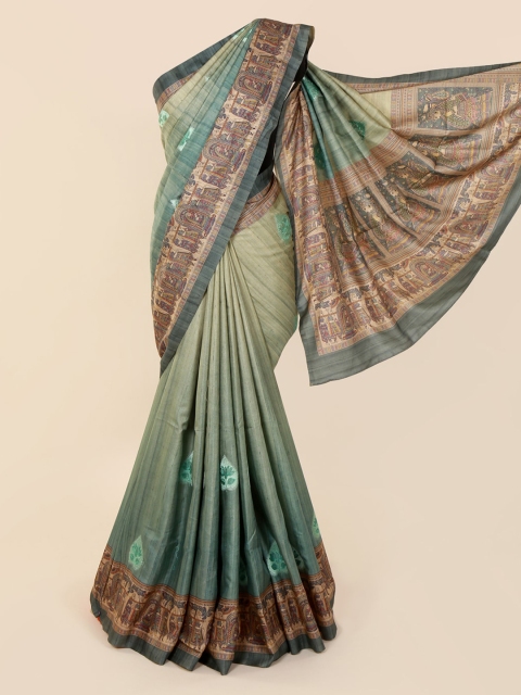 Pothys Green Colourblocked Jute Cotton Saree
