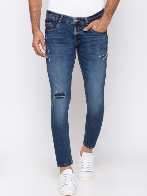 

SPYKAR Men Navy Blue Slim Fit Mid-Rise Low Distress Jeans