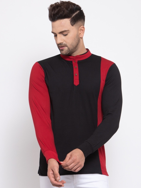 

Kalt Men Black Colourblocked Henley Neck T-shirt