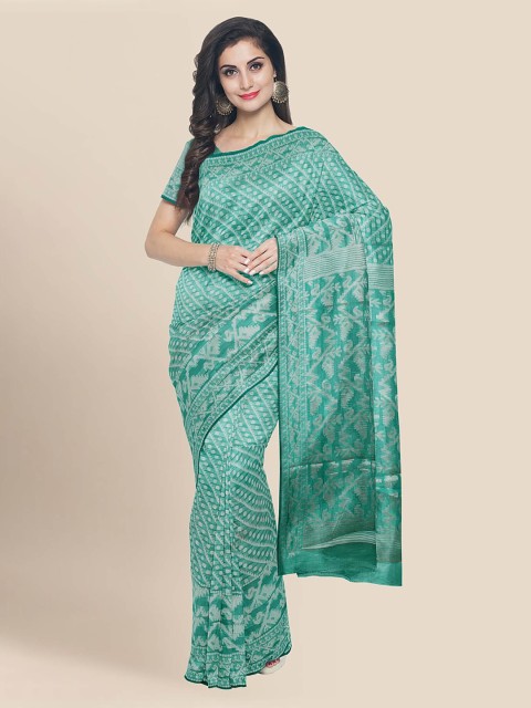 

KLM Fashion Mall Sea Green Striped Silk Blend Saree