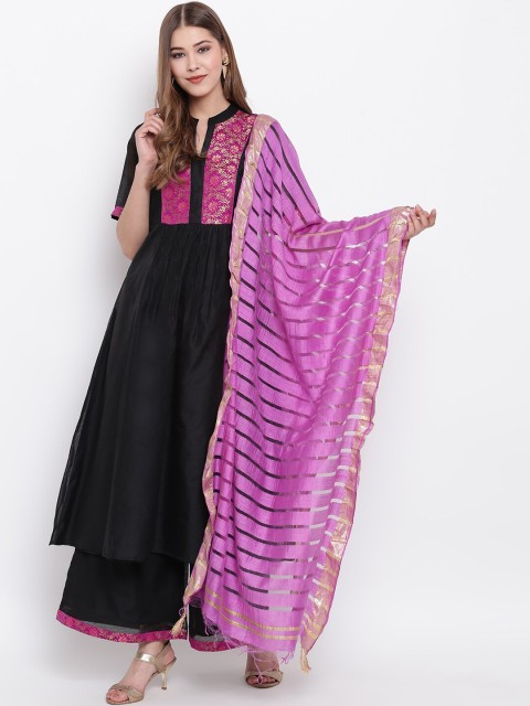 

Shakumbhari Purple & Gold-Toned Striped Dupatta