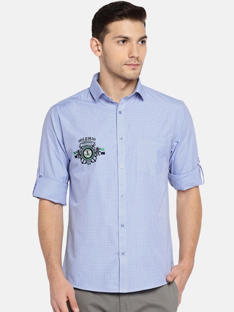 

Solemio Men Blue & White Regular Fit Checked Casual Shirt
