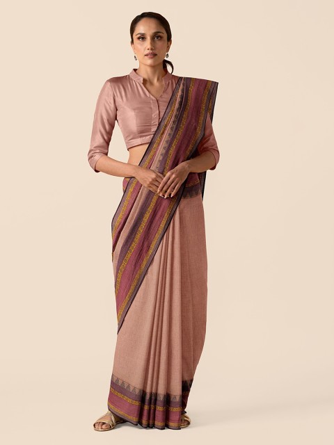 

Taneira Brown Pure Cotton Solid Chettinad Saree