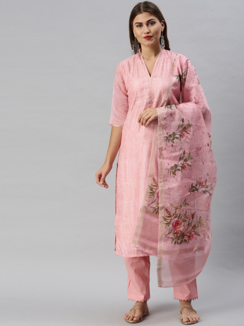 

Soch Pink & Red Cotton Blend Unstitched Dress Material