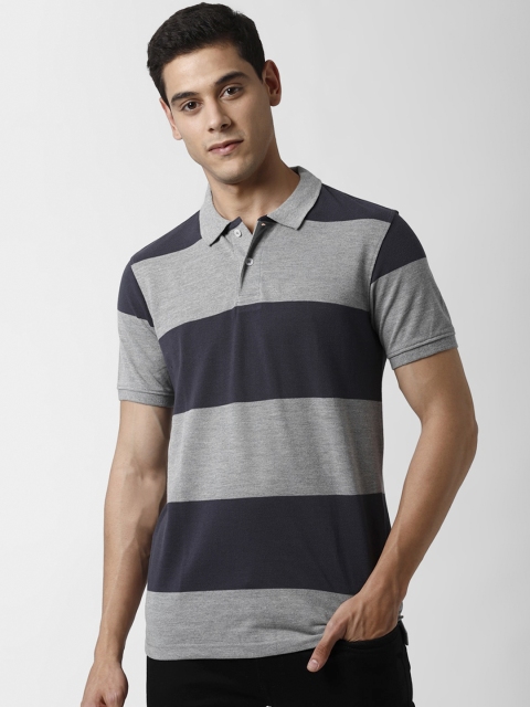 

Peter England Casuals Men Grey & Black Colourblocked Polo Collar T-shirt