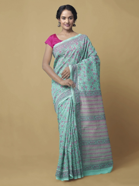 

Unnati Silks Green Pure Cotton Printed Chanderi Saree