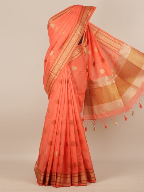 

Pothys Peach-Coloured Woven Design Jute Silk Saree
