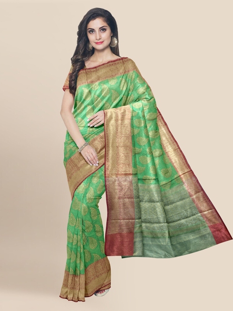 

KLM Fashion Mall Green Silk Blend Woven Design Banarasi Saree