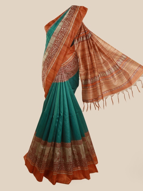 

Pothys Green Printed Jute Silk Saree