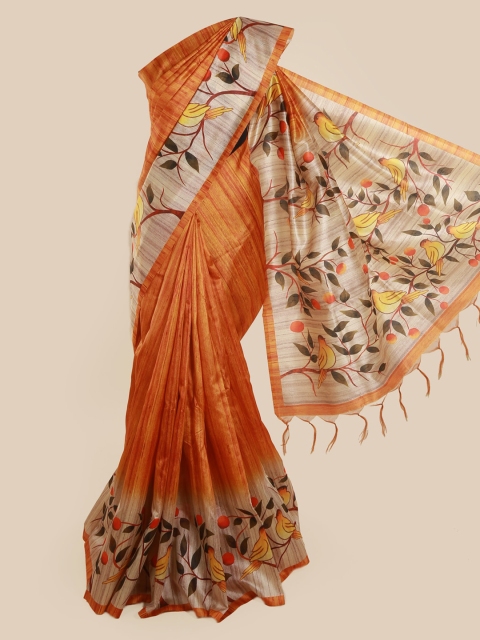 

Pothys Orange Woven Design Jute Silk Saree
