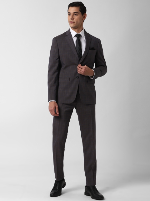

Peter England Elite Men Grey Checked Slim-Fit Single-Breasted Two-Piece Suit