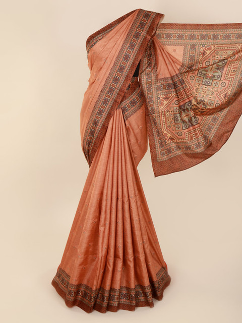 

Pothys Peach-Coloured Solid Jute Cotton Saree