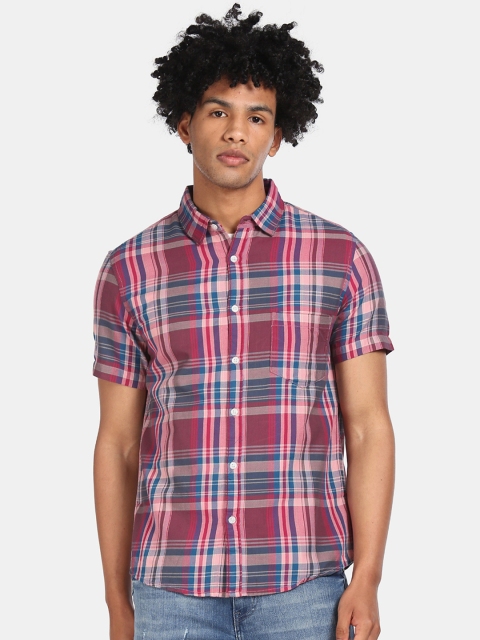 

Ruggers Men Red & Blue Regular Fit Checked Casual Cotton Shirt