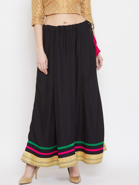 

Clora Creation Women Black & Gold-Coloured Solid Flared Maxi Skirt