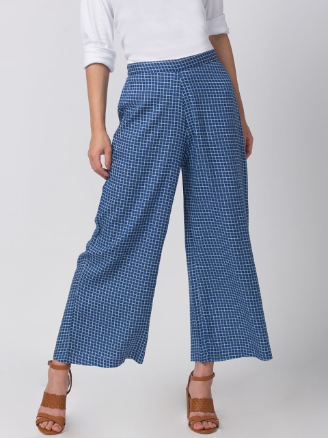 

Ethnicity Women Blue & Off-White Checked Flared Palazzos