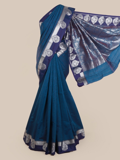 

Pothys Blue & Silver-Toned Art Silk Printed Saree