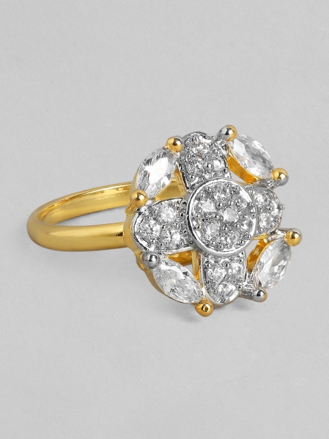 

Rubans Gold-Plated White CZ-Studded Handcrafted Finger Ring