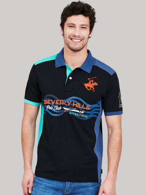 

Beverly Hills Polo Club Men Black Colourblocked Polo Collar T-shirt