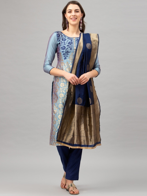 

Satrani Blue & Gold-Toned Poly Silk Unstitched Dress Material