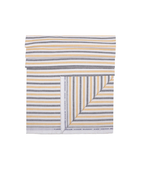 

CAVALLO by Linen Club Men Yellow & Grey Striped Shirt Clothing Fabric