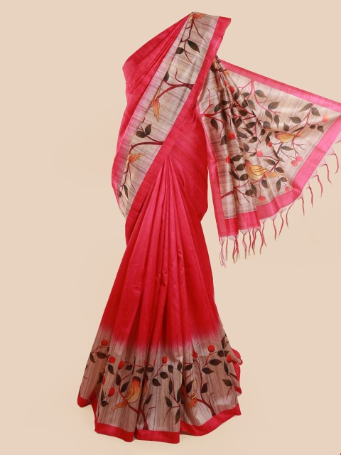 

Pothys Pink Solid Jute Silk Saree