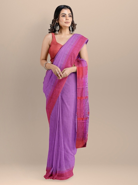 

BharatSthali Purple Pure Cotton Solid Maheshwari Saree