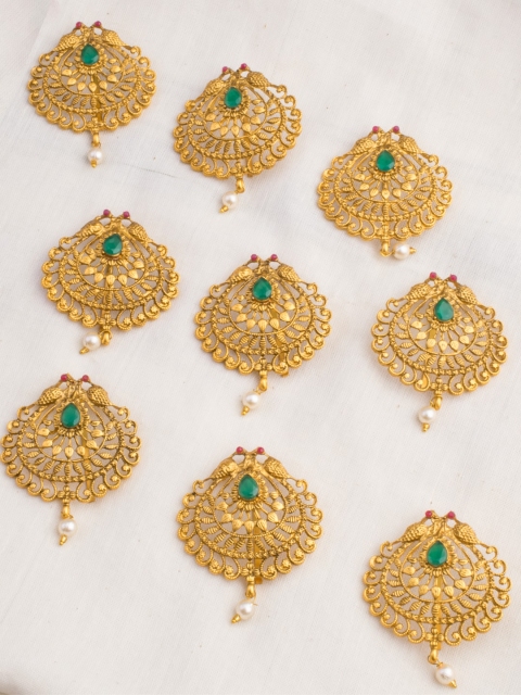 

Alankruthi Set of 9 Gold-Toned & Green Beaded Hair Panleaf Chotis