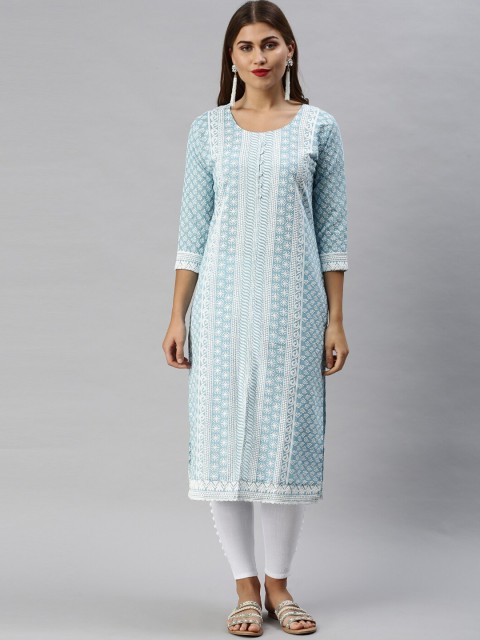 

Soch Women Blue & White Ethnic Motifs Embroidered Thread Work Kurta