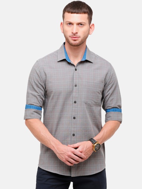 

CAVALLO by Linen Club Men Grey Regular Fit Checked Casual Shirt