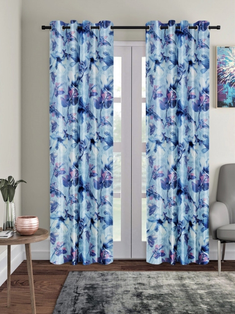 

Home Sizzler Set of 2 Blue & Pink Floral Long Door Curtains