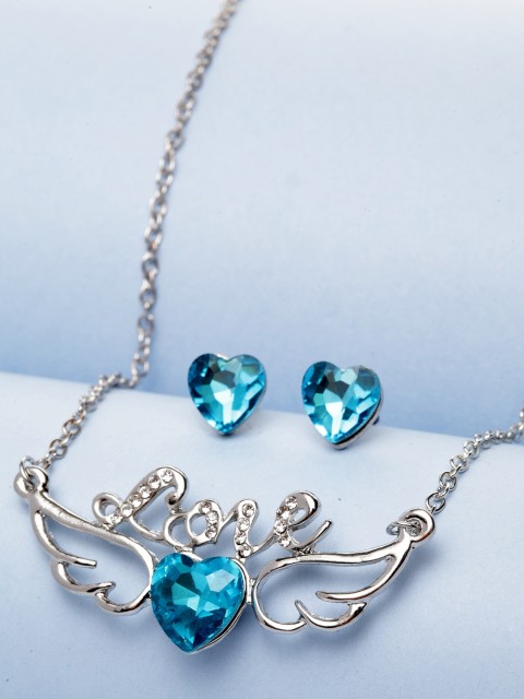 

PANASH Silver-Plated White & Blue Stone Studded Jewellery Set