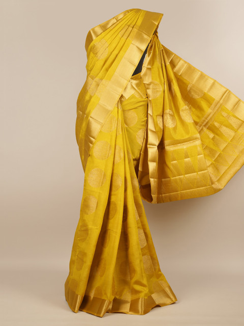 

Pothys Mustard Woven Design Jute Silk Saree
